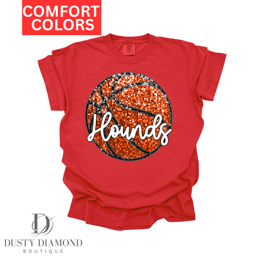 HOUNDS Faux Sequin Basketball Comfort Color T-shirt