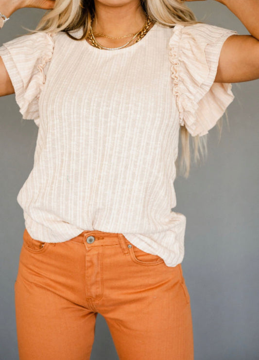 Cream Ruffle Knit Top